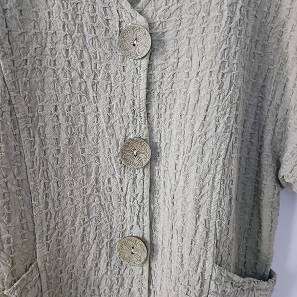 Focus 100% Cotton Crinkle Textured Button Front Jacket Natural Minimalist Coasta - Picture 3 of 7
